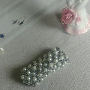 Pearl and silver cuff bracelet